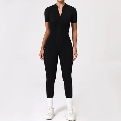 Women's Fitness Jumpsuit with Zipper - Activewear Bodysuit for Workout & Gym