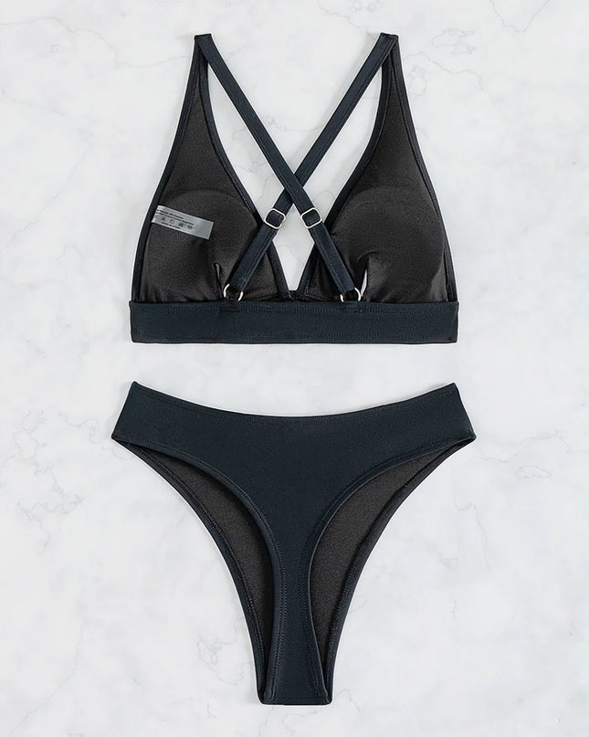Women's Cross Back Mini Micro Thong Bikini Two-Piece Set