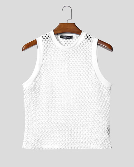 Incerun Men's Mesh Hollow Out O-Neck Tank Top