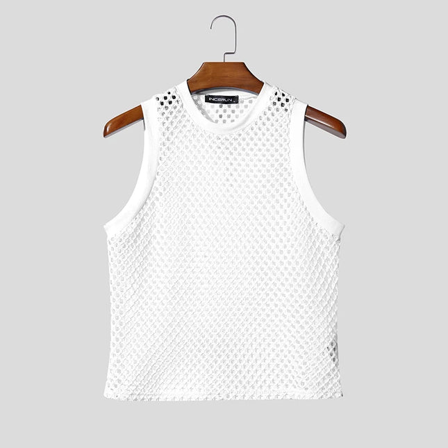 Incerun Men's Mesh Hollow Out O-Neck Tank Top