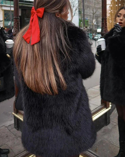 Women's Faux Fur Lapel Coat – Luxury Furry Overcoat for Women