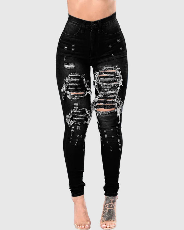 Womens Stretchy High-Waisted Ripped Skinny Jeans