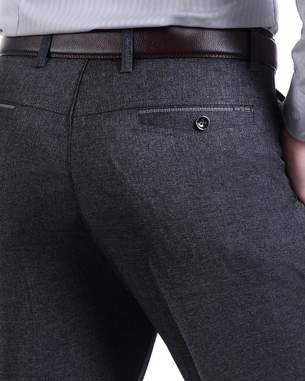 Men’s Casual Lightweight Straight-Leg High-Waisted Trousers