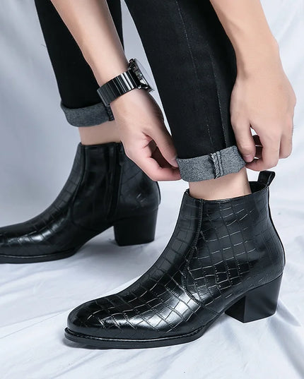 Men's Luxury Leather Ankle Boots with High Heels