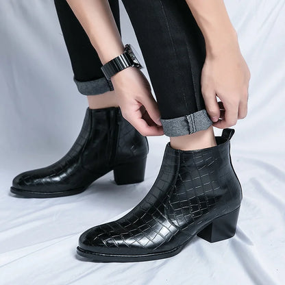 Men's Luxury Leather Ankle Boots with High Heels
