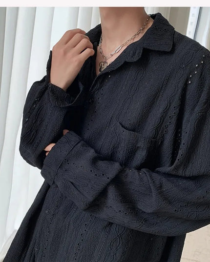 Men's Lapel Mesh Long-Sleeved Shirt
