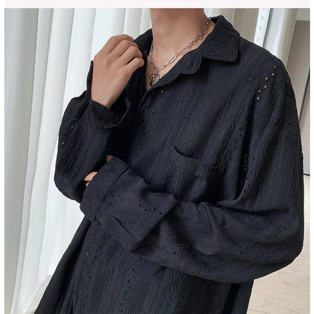 Men's Lapel Mesh Long-Sleeved Shirt