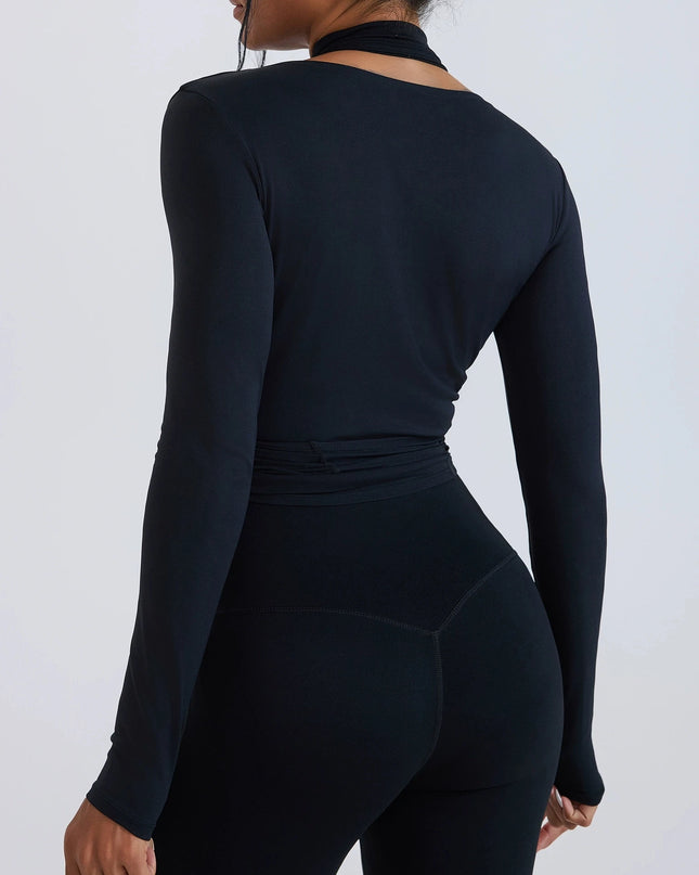 Women's Slim Fit Long Sleeve Cropped Sweater with Side Ribbon