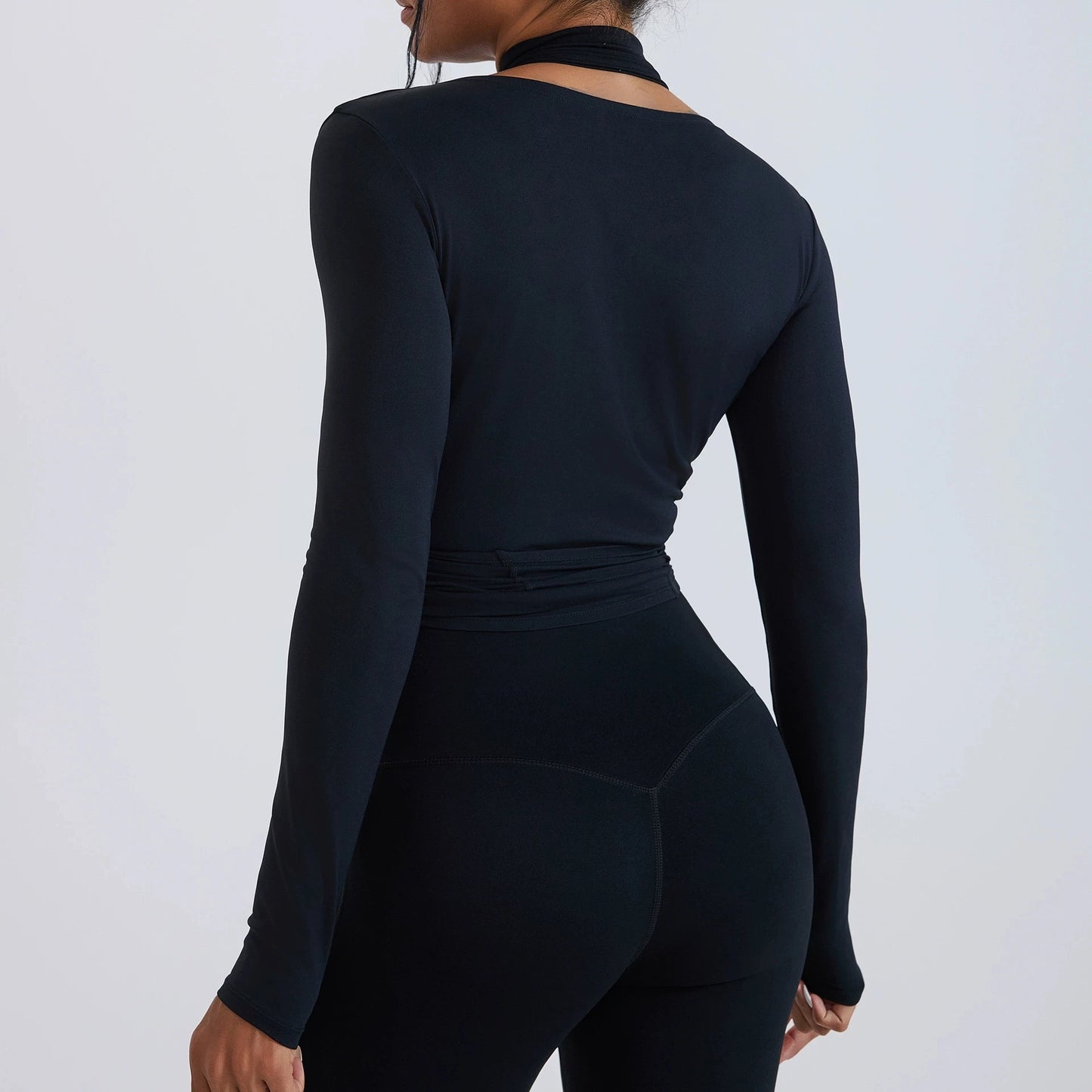 Women's Slim Fit Long Sleeve Cropped Sweater with Side Ribbon