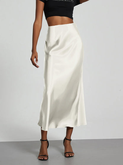 Women's Sophisticated High-Waisted Satin Maxi Skirt