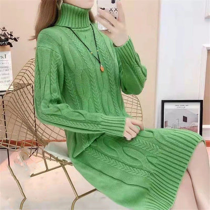Women's Oversized Knitted Turtleneck Twist Sweater Dress