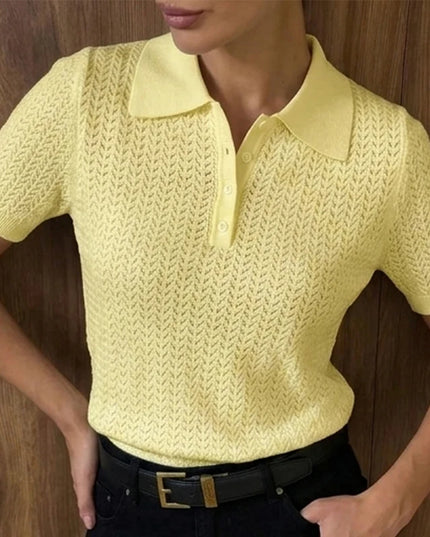 Hollow Knit Short Sleeve Polo T-Shirt for Women