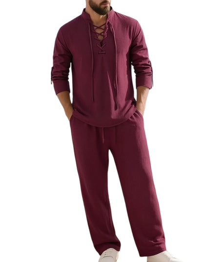 2-Piece Men's Cotton Linen Shirt and Pants Set
