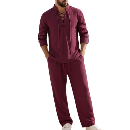 2-Piece Men's Cotton Linen Shirt and Pants Set