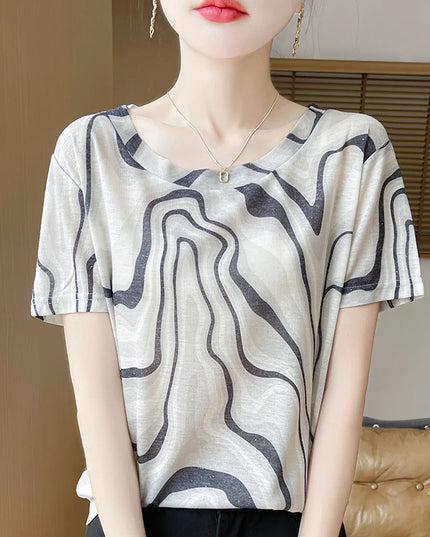 Elegant Women's Satin Silk V-Neck Short Sleeve Blouse