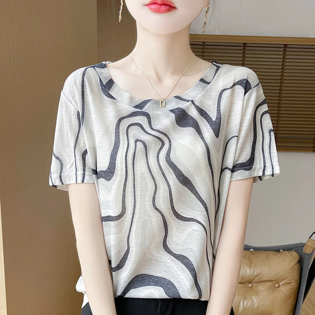 Elegant Women's Satin Silk V-Neck Short Sleeve Blouse