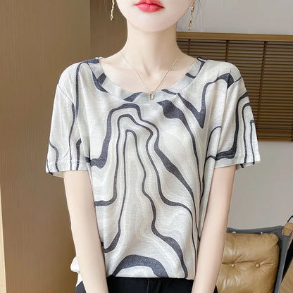 Elegant Women's Satin Silk V-Neck Short Sleeve Blouse