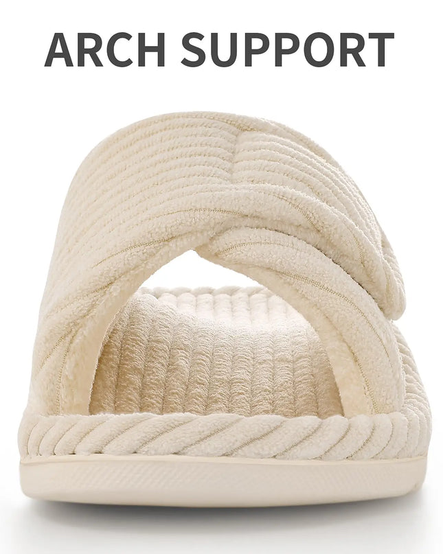Women's Adjustable Open Toe Slippers with Corduroy Material