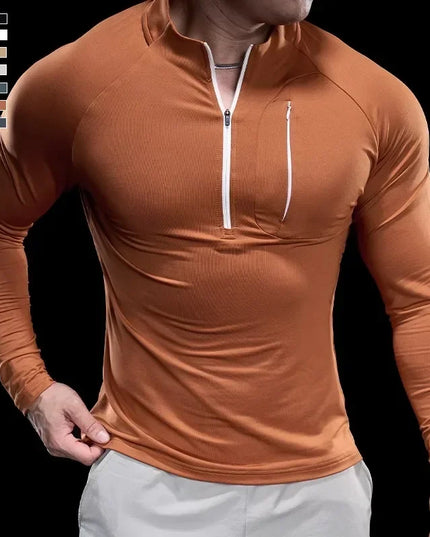 Men's Fitness Breathable Quick-Dry Long-Sleeve Half-Zip Round Neck Sweater