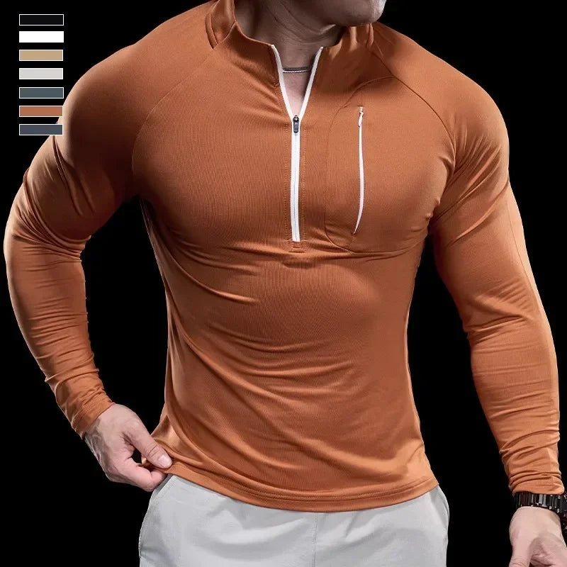 Men's Fitness Breathable Quick-Dry Long-Sleeve Half-Zip Round Neck Sweater