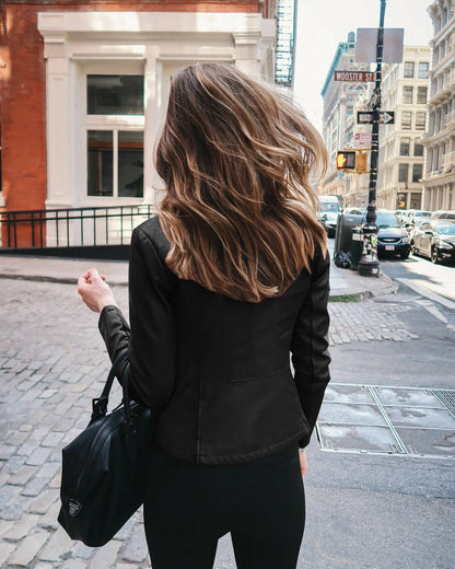 Women’s Stand Collar Faux Leather Jacket - Various Colors