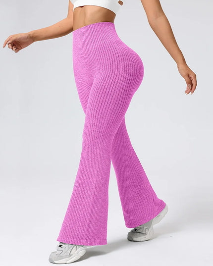 Women's High-Waisted Breathable Flared Trousers - Athleisure Fitness Pants with Stretch