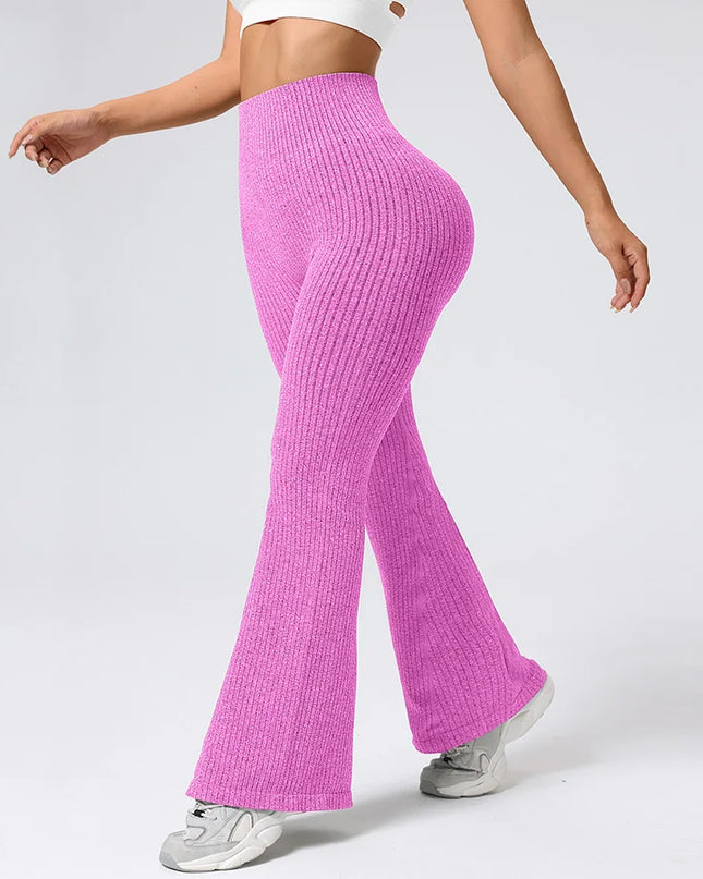Women's High-Waisted Breathable Flared Trousers - Athleisure Fitness Pants with Stretch