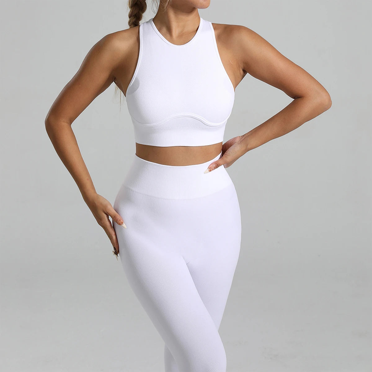 High-Waisted Ribbed Yoga Bra & Leggings Set for Women with Tummy Control