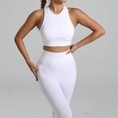 High-Waisted Ribbed Yoga Bra & Leggings Set for Women with Tummy Control