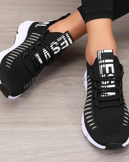 Regenerate Delete Women's Breathable Knitted Mesh Sneakers - Lightweight Lace up Shoes