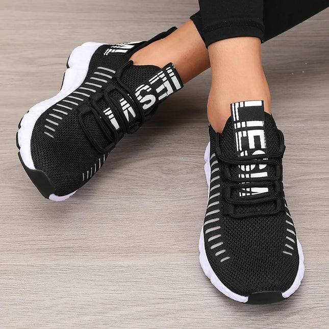 Regenerate Delete Women's Breathable Knitted Mesh Sneakers - Lightweight Lace up Shoes