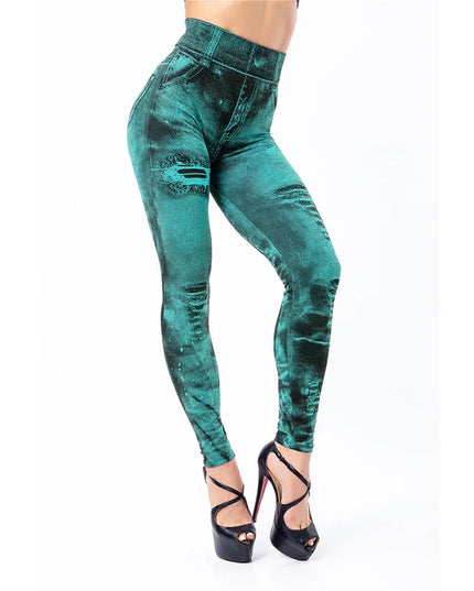 Women’s Slim-Fit Stretch Denim-Look Leggings with Push-Up Design