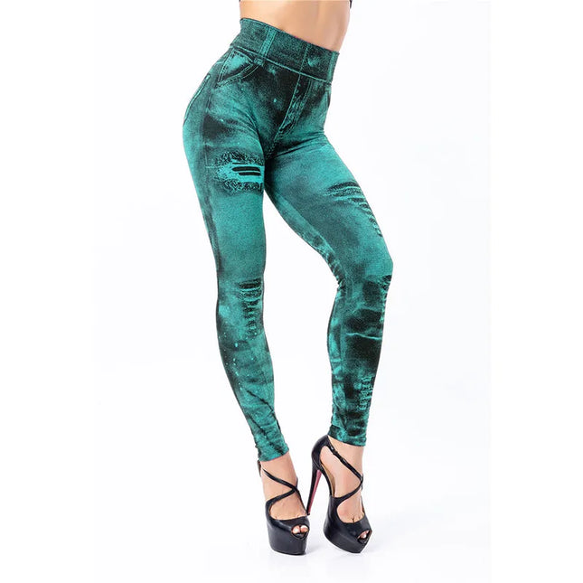 Women’s Slim-Fit Stretch Denim-Look Leggings with Push-Up Design