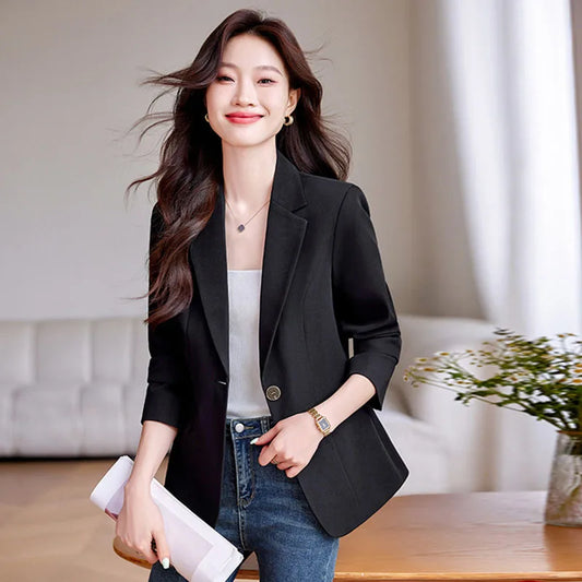 Women's Casual Slim Blazer with Single Button