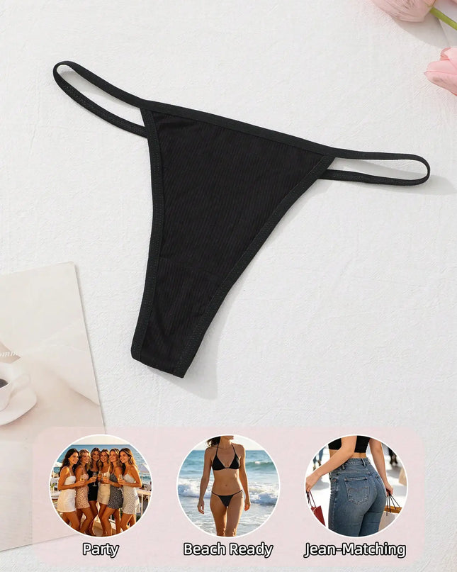 Set of 9 Women's Ribbed Low-Waist Seamless Thong Panties – Soft, Breathable Briefs