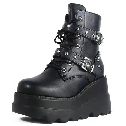 Women's Faux Leather Ankle Boots with Round Toe & Lace-Up Design