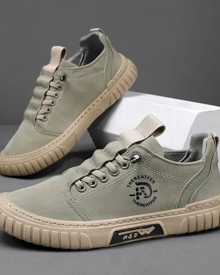 Men's Casual Canvas Lace-Up Sneakers – Comfortable Flat Sneakers for Everyday Wear