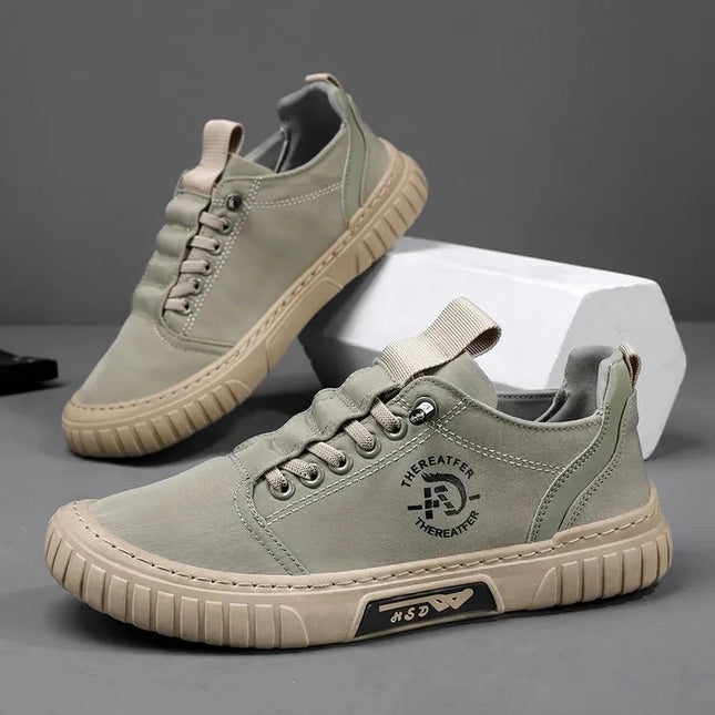 Men's Casual Canvas Lace-Up Sneakers – Comfortable Flat Sneakers for Everyday Wear