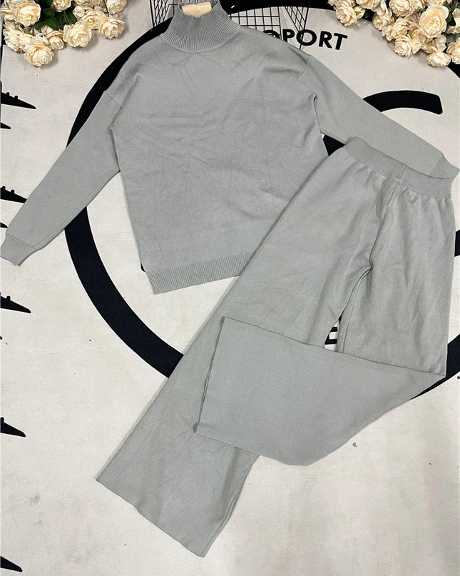 Women's 2 Piece Knitted Turtleneck Sweater & Straight Leg Pants Set