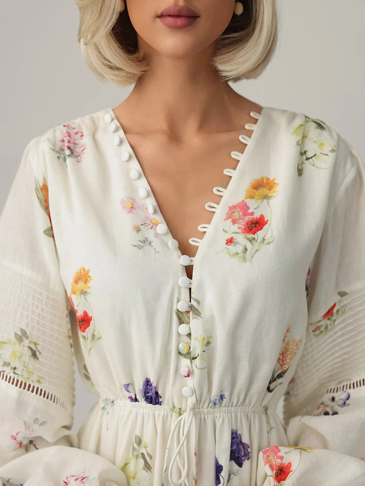 Women’s Backless Floral Maxi Dress – High Waist Boho Style for Effortless Elegance