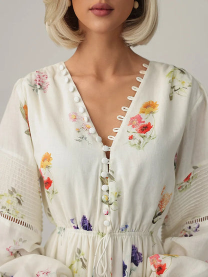 Women’s Backless Floral Maxi Dress – High Waist Boho Style for Effortless Elegance