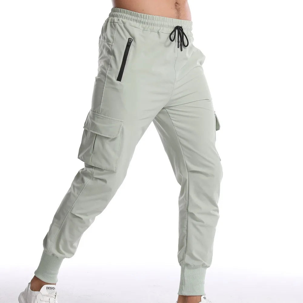Men's Quick-Dry Thin Cargo Sweatpants with Drawstring And Side Pockets