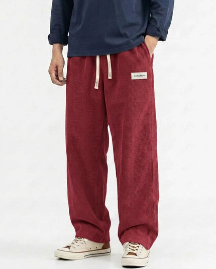 Men's Corduroy Sweatpants - Casual, Loose Fit, Straight Leg, Elastic Waist with Drawstring