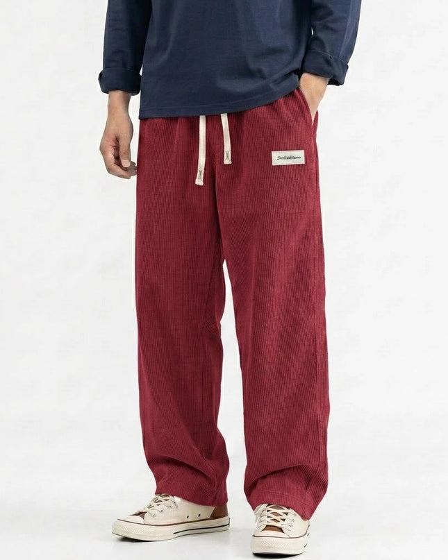 Men's Corduroy Sweatpants - Casual, Loose Fit, Straight Leg, Elastic Waist with Drawstring