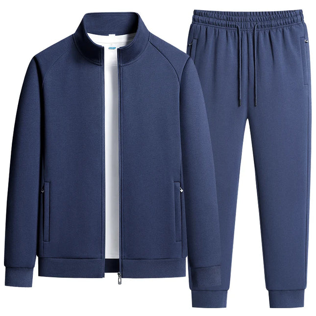 Men's Two-Piece Casual Tracksuit with Stand Collar Jacket and Elastic Waist Sweatpants Set