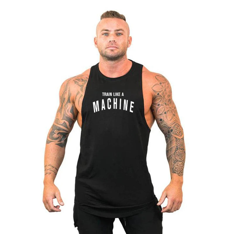 Men's Cotton Tank Top with "Train Like a Machine" Printed Design