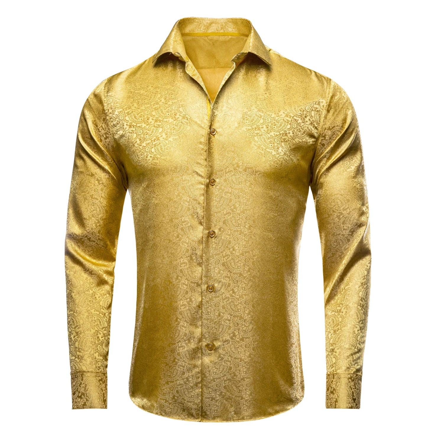 Luxury Gold Men's Silk Jacquard Lapel Shirt