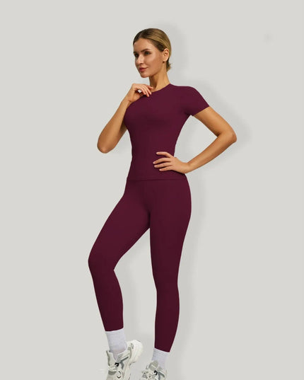 Women's  Short Sleeve Set with High-Waist Yoga Pants and T-Shirt Set