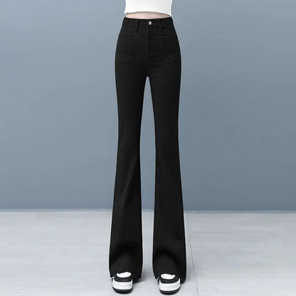 Women Flared Jeans Loose Denim Pants  - Straight High Waist Design
