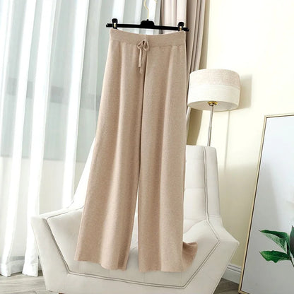 Women's High Waist Thick Knitted Soft Elastic Straight Sweatpants